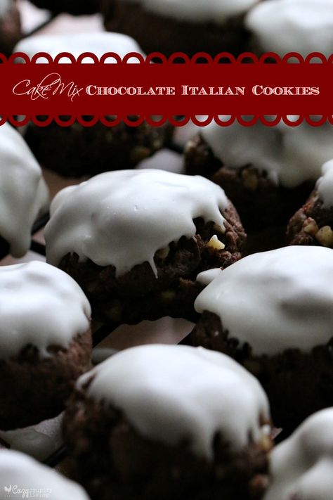 Cake Mix Chocolate Italian Cookies | Cozy Country Living Italian Chocolate Cookies, Meatball Cookies, Italian Wedding Cookies, Mix Chocolate, Italian Christmas Cookies, Italian Chocolate, Italian Cookie Recipes, Chocolate Cake Cookies, Italian Cake