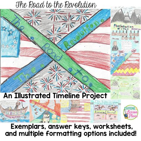 The Road to the Revolution Illustrated Timeline project is a fun, creative, and interactive way to teach the American Revolution. This project takes students through the events leading up to the American Revolution, from the Proclamation of 1763 – The Battles of Lexington and Concord. History Timeline Project, Timeline Project Ideas, American Revolution Timeline Project, Road To The Revolution, American Revolution Projects, Road To Revolution, American Revolution Timeline, American Revolution Activities, Social Studies For Kids