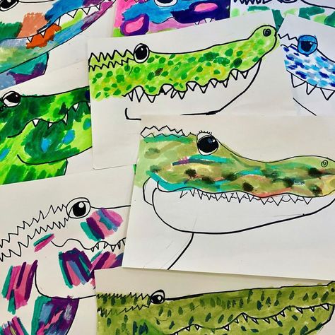 🎨lauralee chambers on Instagram: “The start of some cute colorful crocodiles. Saw this lesson first on @art_room_britt years back and finally had an opportunity to try with…”