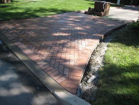 Driveway Brick, Driveway Apron, Driveway Fence, Brick Driveway, Driveway Lighting, Old Bricks, Driveway, Nook, Front Yard