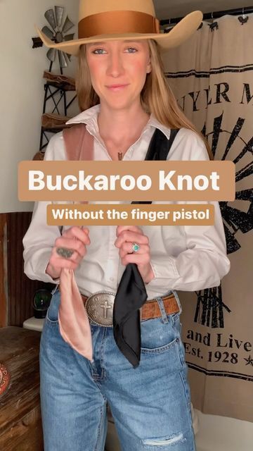 Buckaroo Knot Wild Rag, Ways To Wear A Wild Rag, How To Style A Wild Rag, Western Neck Scarf Outfit, How To Style Wild Rags, How To Tie A Western Scarf, Wild Rag Knots, How To Tie A Wild Rag Scarf, How To Wear A Wild Rag