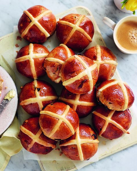 Gail’s hot cross buns | delicious. magazine Cross Buns Recipe, Hot Cross Buns Recipe, Hot Cross Bun, Buns Recipe, Hot Cross Buns, Cross Buns, Bun Recipe, Sour Cherry, Easter Recipes