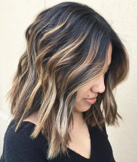 Balayage Highlights Blonde Hair With Highlights Short, Black Hair Blonde Highlights, Dark Blonde Hair With Highlights, Highlights Short Hair, Blonde Highlights Short Hair, Black Hair With Blonde Highlights, Blonde Highlights On Dark Hair, Short Hair Highlights, Hair With Highlights