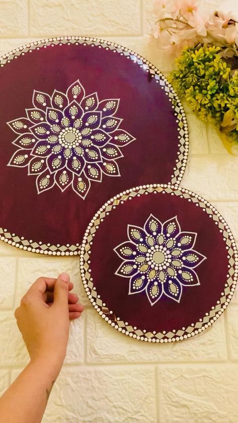 Dot mandala wall hanging, set of two in 2022 Canvas Art Easy, Painted Mirror Art, Diy Canvas Art Easy, Mirror Crafts, Mandala Wall Hanging, Diy Wall Art Decor, Clay Wall Art, Mandala Design Pattern, Mandala Art Lesson