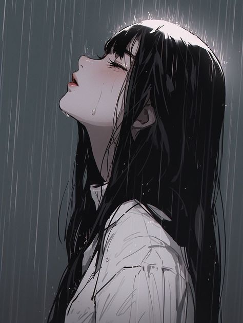 Standing In The Rain, Anime Black Hair, Dark Art Illustrations, Girly Art Illustrations, Long Black Hair, Digital Art Anime, Cartoon Profile Pics, Anime Scenery Wallpaper, Digital Art Girl