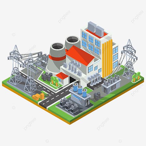 P Png, Plant Cartoon, Thermal Power Plant, Plant Games, Watercolor Flower Background, Summer Banner, Isometric Illustration, Electrical Energy, Nuclear Power Plant