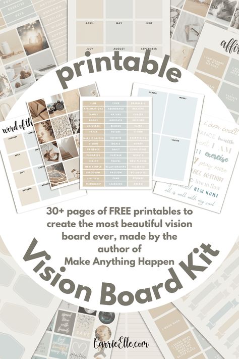 Free Printable Neutral Vision Board Kit - Carrie Elle Lds Vision Board Printables, Vision Board Printables 2024, Vision Board Planner Free Printables, Vision Board Kits, 2024 Vision Board Printable, Vision Boards For 2024, Vision Board Stickers Printable, Vision Board Printables Free 2024, Vision Prayer Board Inspiration