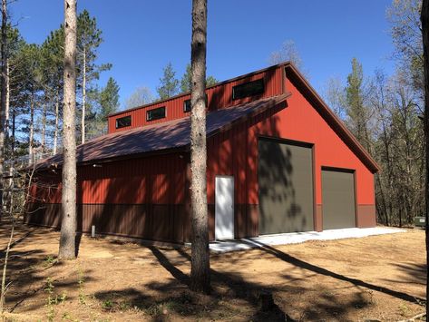 40' Wide x 46' Long, Asymetric Single Slope Garage Design, Clerestory Windows, Roof Pitch 6:12, Soffitted Eaves and Gables, RV Size Overhead Door, Wainscot Shop Building Plans, Barn Garage Plans, Rv Barn, Shop With Living Quarters, Metal Shop Building, Roof Pitch, Quonset Hut, Barn Shop, Barn Garage