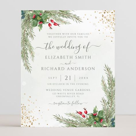 $1.38 | Budget Winter Holiday Greenery Wedding Invitation #winter wedding invitation, budget watercolor greenery invitations, emerald dark green garden, elegant christmas botanical wreath, rustic country holiday gold glitter, modern airy woodland floral leaves, foliage leaf calligraphy script wedding, pine cone spruce holly berry, vintage forest nature themed, neutral affordable wedding invite Dark Green Garden, Leaf Calligraphy, Elegant Winter Wedding Invitations, Botanical Wreath, Woodland Floral, Greenery Invitation, Vintage Forest, Holiday Greenery, Christmas Pregnancy Announcement