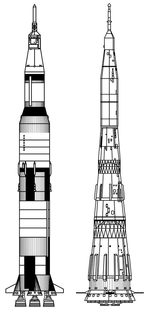 Saturn_V_vs_N1 Apollo Rocket, Rocket Drawing, Planet Coloring Pages, Rocket Tattoo, Apollo Space Program, Astronaut Tattoo, Superhero Coloring Pages, Saturn V, Rocket Design