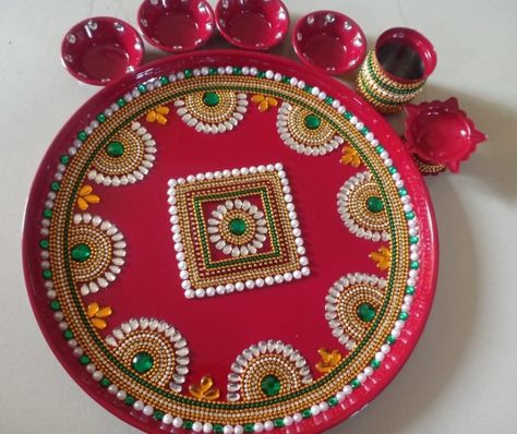 Unique Aarti Thali Decoration Ideas, Aarti Thali Decoration Ideas, Arti Thali Decoration, Arti Thali, Fake Photo Sick, Aarti Thali, Frames Diy Crafts, Birthday Room, Frames Diy