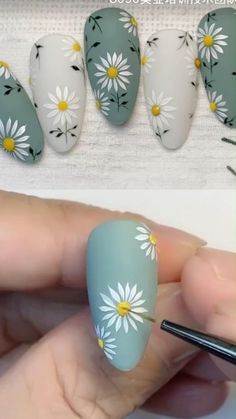 Sunflower Nail Art, Quick Nail Art, Kutek Disney, Sunflower Nails, Art Deco Nails, Gel Nail Art Designs, Nail Designs Tutorial, Floral Nail Designs, Nail Art Techniques