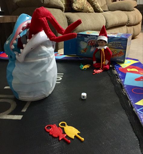 Elf Pool Party, Elves On The Shelf, Elf Classroom, Classroom Elf, Shark Games, Elf Fun, Shark Bites, Christmas Story, Shelf Ideas