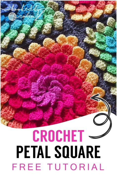 Crochet 3D Petal Granny Square — Hooked by Robin Rose Granny Square, Hooked By Robin, Granny Square Tutorial, Square Crochet Pattern, Granny Square Crochet Patterns Free, Learn How To Crochet, Variegated Yarn, Crochet Rose, Granny Square Crochet Pattern