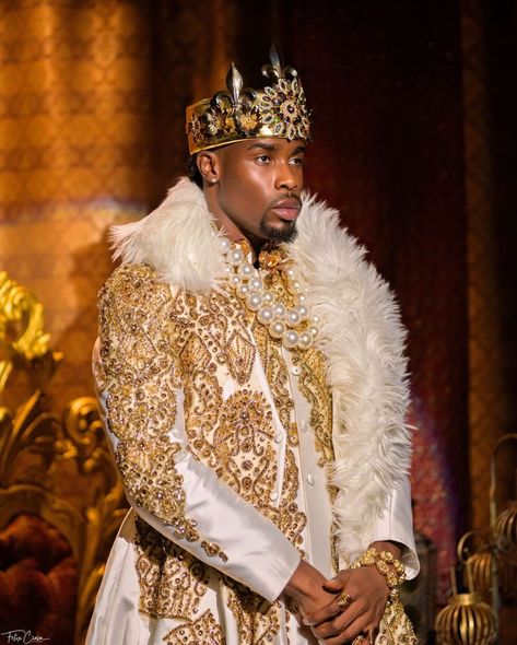 Felix Crown, Male Closet, White Fur Cape, His 30th Birthday, Regal Style, Disney 2024, African Royalty, Warrior King, Royal Aesthetic