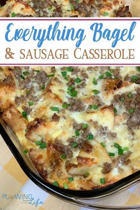 Everything Bagel and Sausage Casserole - Plowing Through Life Casserole Ideas For A Crowd, Breakfast Casserole With Waffles, Unique Casserole Recipes, Maple Sausage, Clean Breakfast, Christmas Meals, Favorite Breakfast Recipes, Breakfast Meals, Breakfast Casseroles