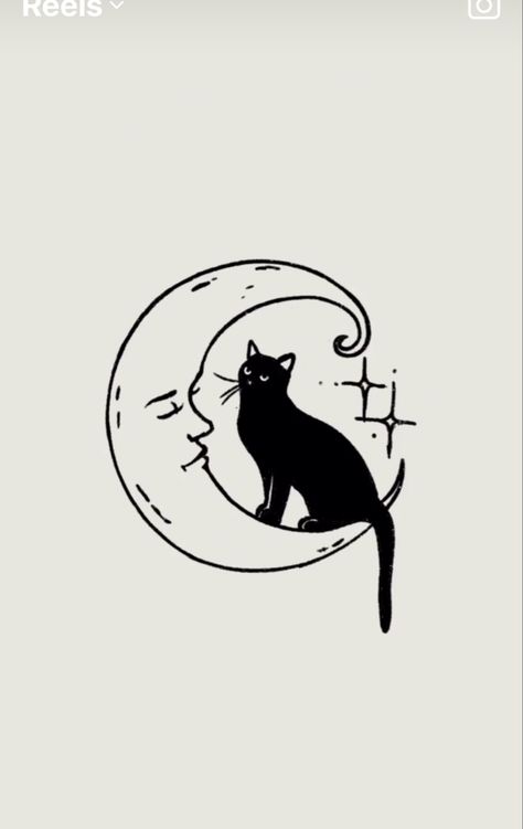 Black Cat Tattoo Designs, Moon And Cat Tattoo, Black Moon Tattoo, Cat On Moon Tattoo, Cat With A Moon Tattoo, Cat Moon Tattoo Designs, Moon With Black Cat Tattoo, Black Cat Crescent Moon Tattoo, Amazing 3d Tattoos