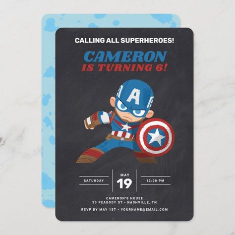 Avengers | Guri Hiru Captain America Birthday Invitation Marvel Birthday Party Ideas, Captain America Invitation, America Themed Party, Katy Perry Lyrics, Captain America Birthday Party, Unique Birthday Ideas, Marvel Birthday, Captain America Birthday, Marvel Birthday Party