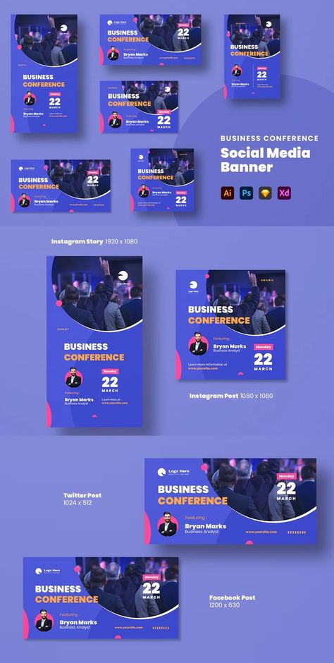 Business Conference Social Media Banner Template AI, PSD Social Media Event Design, Conference Social Media Design, Conference Banner Design, Ads Poster Design, Social Media Conference, Conference Banner, Conference Banners, Ad Inspiration, Business Conference