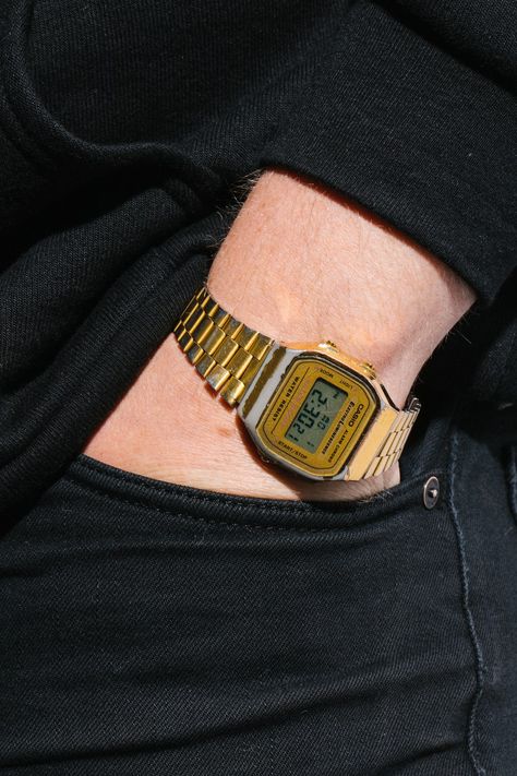 Casio A168 Outfit, Casio Vintage Watch Men Outfit, Old Money Watch, Watch Outfit, Casio Vintage Watch, Shinola Watch, Vintage Gold Watch, Casio Watches, Unique Watches