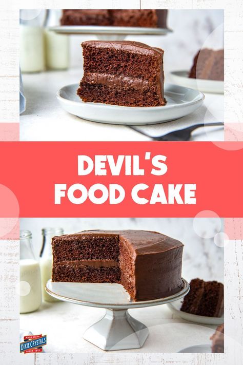 Devil Chocolate Cake Recipe, Devils Food Cake Recipe, Devil Food Cake, Cake Pan Sizes, Devil's Food Cake, Mango Sauce, Fall Desserts Easy, Devils Food Cake, Moist Cake