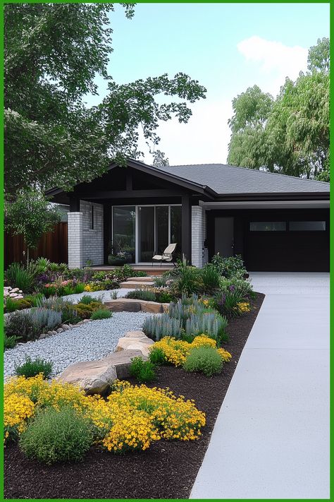 front yard landscape design No Grass Front Yard Landscaping, Low Maintenance Landscape Ideas, Simple Front Yard, Yard Landscape, House Landscaping, Low Maintenance Landscaping, Front House, Front Yard Landscaping Ideas, Yard Landscaping Ideas