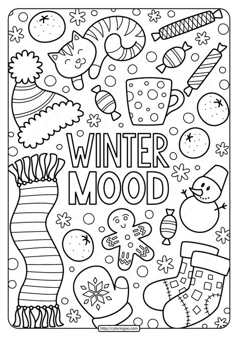 Hello Winter Coloring Pages, Winter Wonderland Coloring Pages, Winter Pictures For Kids, Winter Coloring Sheets, Printable Winter Coloring Pages, Christmas Activity Pages, Colour In Pictures, Kids Colouring Pages, Winter Coloring Pages