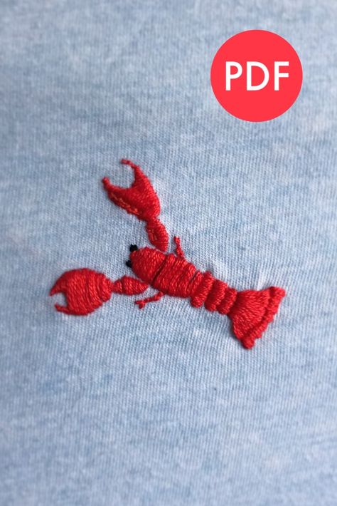 Lobster Embroidery, Embroidered Lobster, Art Chill, Easy Embroidery, Pompadour, Embroidery And Stitching, Hand Embroidery, Crochet Necklace, Embellishments