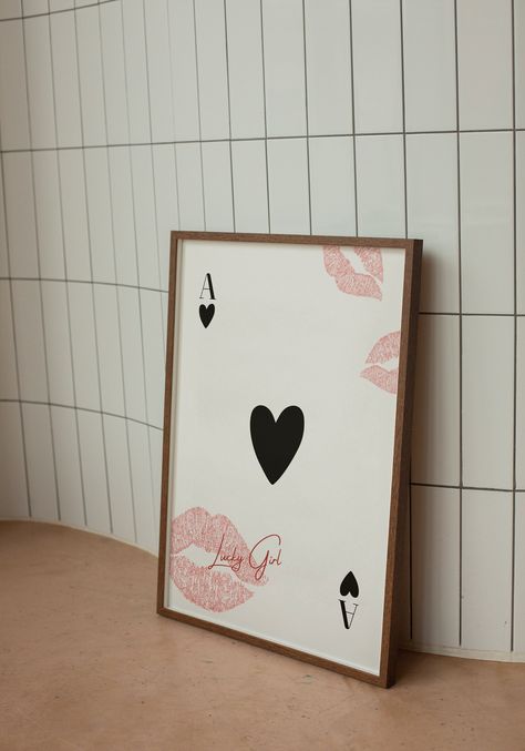 Trendy Ace of Hearts Print, Ace of Hearts Poster, Lucky You Poster, Trendy Retro Wall Art, Girly Print, Playing Card Poster, Trendy Wall Art https://etsy.me/3GYDjGZ #valentinesday #aceofheartsposter Living Room Wall Decor College, Basic Wall Art, College Wall Art Ideas, Diy Artwork For Bedroom, Valentines Wall Art, Girly Wall Decor, Ace Of Hearts Card, Lucky Me, Ace Of Hearts Painting