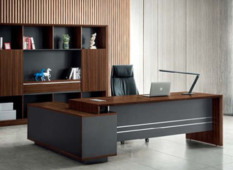 * Custom-made L-Shape Executive Desk / Manager Desk / Chairman / Office Desk * Board Material: EGGER® Germany * Board Finishes: 130 colour options * Different colour combination available * Warranty on all Egger boards- 5 Years Office Table Design Modern, Modern Office Table Design, Office Counter Design, Executive Office Design, Small Office Table, Modern Office Table, Executive Table, Small Office Design Interior, Office Desk Designs