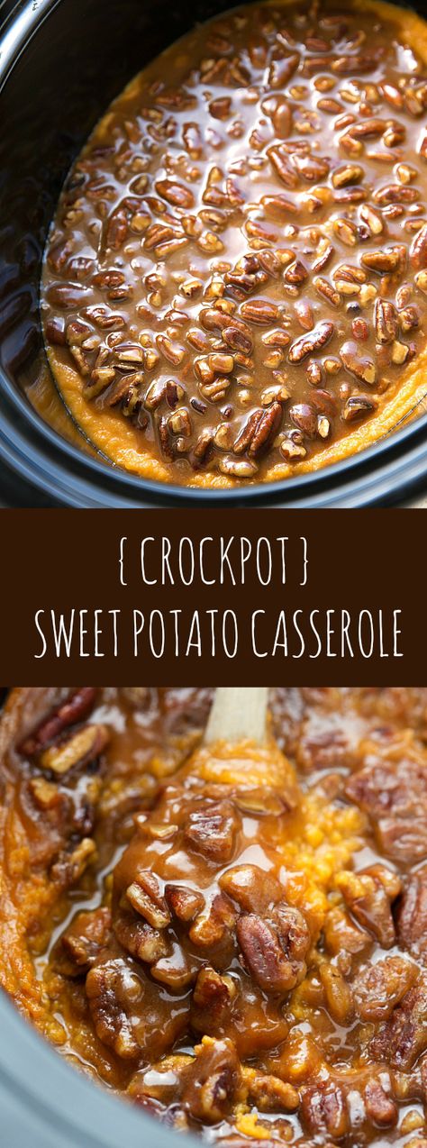 Save oven space!! The BEST slow cooker sweet potato casserole - can be made the night before! Crockpot Sweet Potato Casserole, Slow Cooker Sweet Potato Casserole, Sweet Potato Casserole Crock Pot, Slow Cooker Sweet Potatoes, Sweet Potato Recipes Casserole, Crock Pot Desserts, Crockpot Dishes, Best Slow Cooker, Crock Pot Slow Cooker