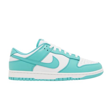 Find NIKE Dunk Low 'clear Jade on Editorialist. The Nike Dunk Low ‘Clear Jade’ makes use of a smooth leather upper, featuring a pristine white base with emerald green overlays and a color-matched Swoosh. A woven Nike tag decorates the breathable nylon tongue, while an embroidered Nike wordmark graces the back tab. The sneaker rests on a durable rubber cupsole, fitted with an interior foam wedge for lightweight cushioning. Clear Jade Dunks, Bape Shoes, Embroidered Nike, Pretty Shoes Sneakers, Cute Nike Shoes, Cute Nikes, List Ideas, Nike Dunk Low, Pretty Shoes