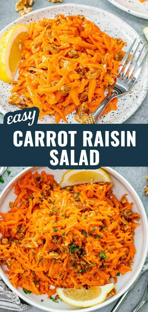 Whip up this Carrot Raisin Salad for a fresh and easy side! Perfect for any meal, it combines sweet raisins and crunchy carrots in a creamy dressing. 🥕🍇 #CarrotRaisinSalad #EasyRecipes Grated Carrot Salad, Raisin Salad, Carrot Raisin Salad, Orange Dressing, Carrot Salad Recipes, Vegan Potato Salads, Easy Grilled Chicken, Sweet Carrot, Salad Vegan