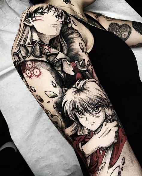 Whoooo WTF  is so cool 🔥 this Tattoo this amazing 🌋 All thanks @fetattooer 🔥 you'r amazing 😍😍 the Character tattoo this Cool  Follow me and… Inuyasha Tattoo, Flower Tattoo Ideas, Tattoo Anime, Nerd Tattoo, Girl Arm Tattoos, Light Tattoo, Kawaii Tattoo, Japanese Sleeve Tattoos, Arm Sleeve Tattoos