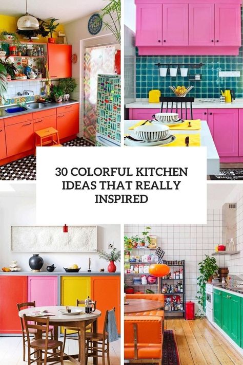 colorful kitchen ideas that really inspire cover Small Colorful Kitchen Ideas, Kitchen Bright Colors Ideas, Bold Painted Kitchen Cabinets, Crazy Kitchen Colors, Color Pop Kitchen, Fun Small Kitchen Ideas, Bright Color House Decor, Funky Kitchen Cabinets, Cheerful Kitchen Ideas