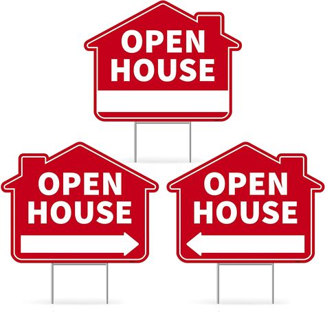 3PC Open House Sign with Stakes, 17 Inches by 13 Inches - Double Sided Signs - Corrugated Plastic - Real Estate Open House Directional Yard Signs House Real Estate, Open House Real Estate, Open House Signs, Sale Sign, House Yard, Corrugated Plastic, For Sale By Owner, Moving Sale, Yard Sign