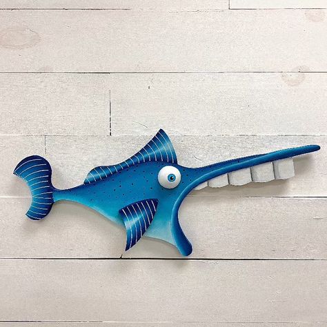 New Yearzblu Wooden Funky Fish Sunshine & Sweet peas coastal decor Fish Wood Carving, Painted Paddles, Toothy Grin, Funky Fish, Folk Art Fish, Funny Guys, Driftwood Fish, Scrap Wood Crafts, Nautical Crafts