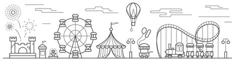 Amusement Park Drawing, Fair Drawings, Castle Landscape, Disneyland World, Disneyland Rides, Pencil Drawings Of Flowers, Clay Patterns, Arte 8 Bits, Bouncy Castle