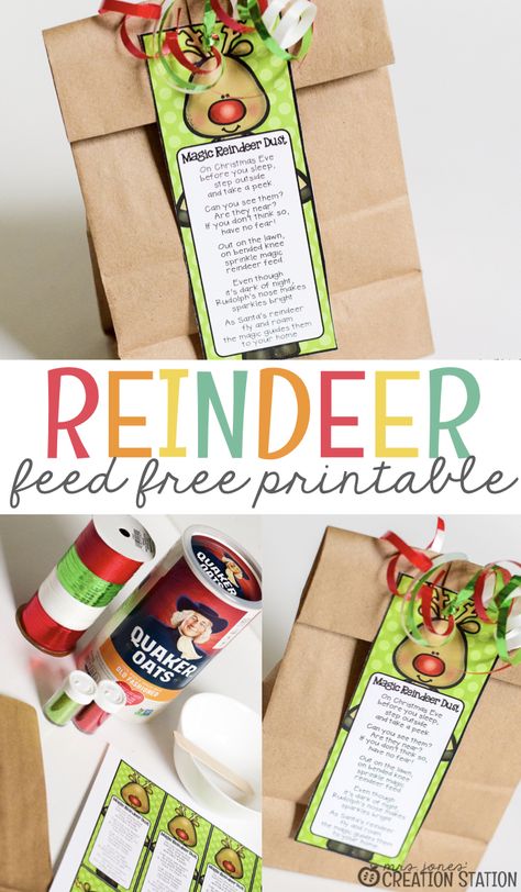 Try this reindeer feed free printable poem for Christmas Eve night! This is the perfect family activity for your Christmas Eve! Your whole family will love making reindeer food and setting it out for Santa's reindeer. Try it this holiday season! #reindeer #crafts #christmas #holiday #family Keep Sake Christmas Crafts, Reindeer Food Crafts For Kids, Reindeer Food Making Station, Kids Classroom Christmas Party Ideas, Olive The Other Reindeer Craft, Christmas Food Crafts For Kids To Make, Easy Gifts For Coworkers Christmas, Christmas Stations For Kids, Christmas Gift To Students From Teacher