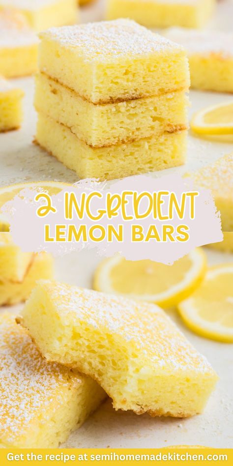 These easy two-ingredient lemon bars, made with angel food cake mix and lemon pie filling, offer a perfect balance of tangy and sweet. They're quick to make and perfect for any occasion. Easy Lemon Desserts, Lemon Cake Bars, Lemon Angel Food Cake, Easy Lemon Bars, Angel Food Cake Mix, Lemon Desserts Easy, Bar Treats, Easy Dessert Bars, Poke Cake Lemon