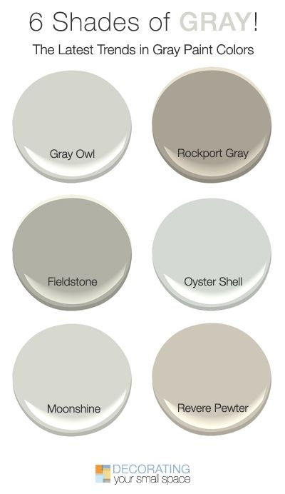 6 Shades of Gray! • Favorite trendy and current gray paint colors for today • Tips and Ideas! Shades Of Gray Paint, Gray Paint Colors, Benjamin Moore Gray, Interior Paint Colors Schemes, Revere Pewter, Gray Paint, Grey Paint Colors, Interior Paint Colors, Shades Of Gray