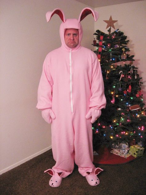 Christmas Story Bunny Costume, Bunny Costume Kids, Pink Bunny Costume, Easter Bunny Costume, Rabbit Costume, Halloween Sewing, Christmas Bunny, Bunny Pink, Homemade Halloween Costumes