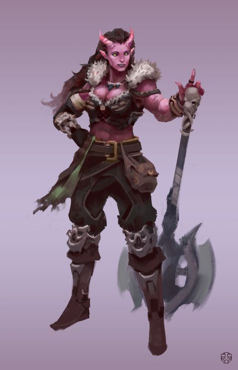 ArtStation - Tiefling Barbarian, Connor Wright Tiefling Barbarian, Barbarian Dnd, Tiefling Female, Barbarian Woman, Dungeons And Dragons Characters, Dnd Art, Female Character, Fantasy Warrior, Fantasy Rpg