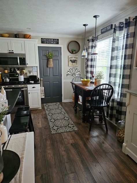 Buffalo Plaid Kitchen, Kitchen Cabinet Inspiration, Manufactured Home Remodel, Mobile Home Renovations, Mobile Home Decorating, Kitchen Decor Apartment, Kitchen Diy Makeover, Mobile Home Living, Kitchen Wall Colors