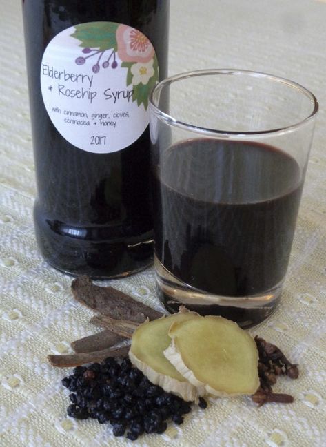 Elderberry Rosehip Syrup Recipe, Rosehip Syrup, Hibiscus Syrup, Elderberry Syrup Recipe, Homemade Elderberry, Diy Herbal Remedies, Herbal Remedies Recipes, Apple Stem, Body Butters Recipe