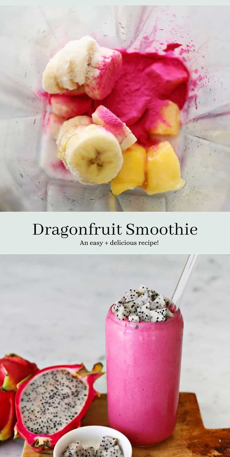 Dragon Fruit Smoothie - A Beautiful Mess Pitaya Smoothie, Dragon Fruit Pitaya, Dragon Fruit Smoothie, Make A Dragon, Banana Milk, A Beautiful Mess, Frozen Pineapple, Hot Chocolate Recipes, Smoothie Ingredients