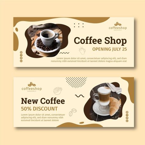 Coffee shop banners designs | Free Vector #Freepik #freevector Bennar Design, Coffee Banner Design, Coffee Shop Banner, Cafe Banner, Banner Coffee, Coffee Banner, Kl Logo, Shop Banner Design, Coffee Shop Logo Design