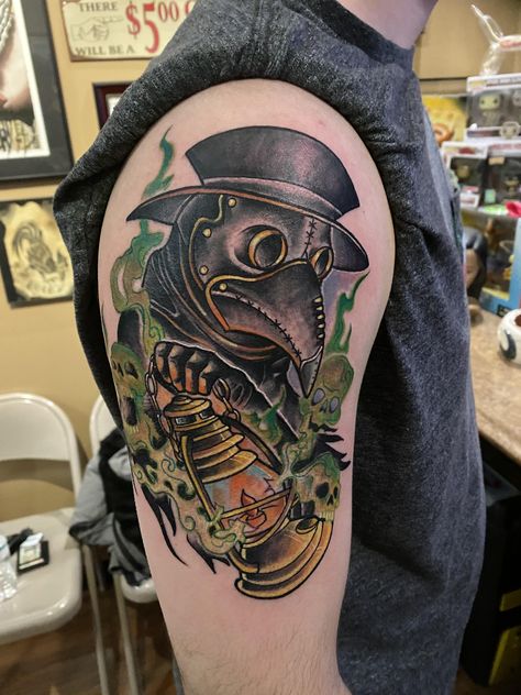 Neotraditional Plague Doctor, Dr Plague, Wolf Tattoo Traditional, Plague Doctor Tattoo, Plague Dr, Doctor Tattoo, Traditional Black Tattoo, Tattoo Catalog, Neo Tattoo