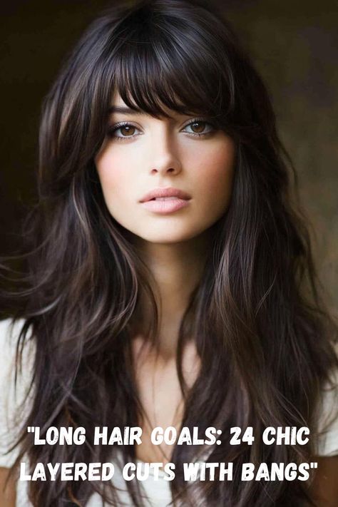 Achieve the ultimate long hair transformation with these 24 chic layered cuts featuring bangs. These styles are designed to enhance the natural beauty of long hair, adding depth and dimension. From subtle, face-framing layers to bold bangs that steal the show, you'll find inspiration to achieve your dream hairstyle. Deep Bangs Long Hair, Bold Bangs Long Hair, Long Hair W Bangs And Layers, Long Length Hair With Bangs, Hair Layers Tutorial, Long Layer With Bangs, Long Length Hair With Layers And Bangs, Chunky Bangs Long Hair, Long Layered Face Framing Hair