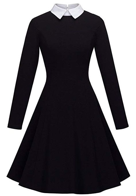 HOMEYEE Women's Doll Collar Wear to Work Swing A-Line Party Casual Dress A016 (4, Black) Illusion Top, Costumes Dresses, Peter Pan Collar Dress, Wear To Work Dress, Doll Collar, Work Dresses For Women, Cocktail Dress Vintage, Black Dress With Sleeves, Dress Halloween Costume